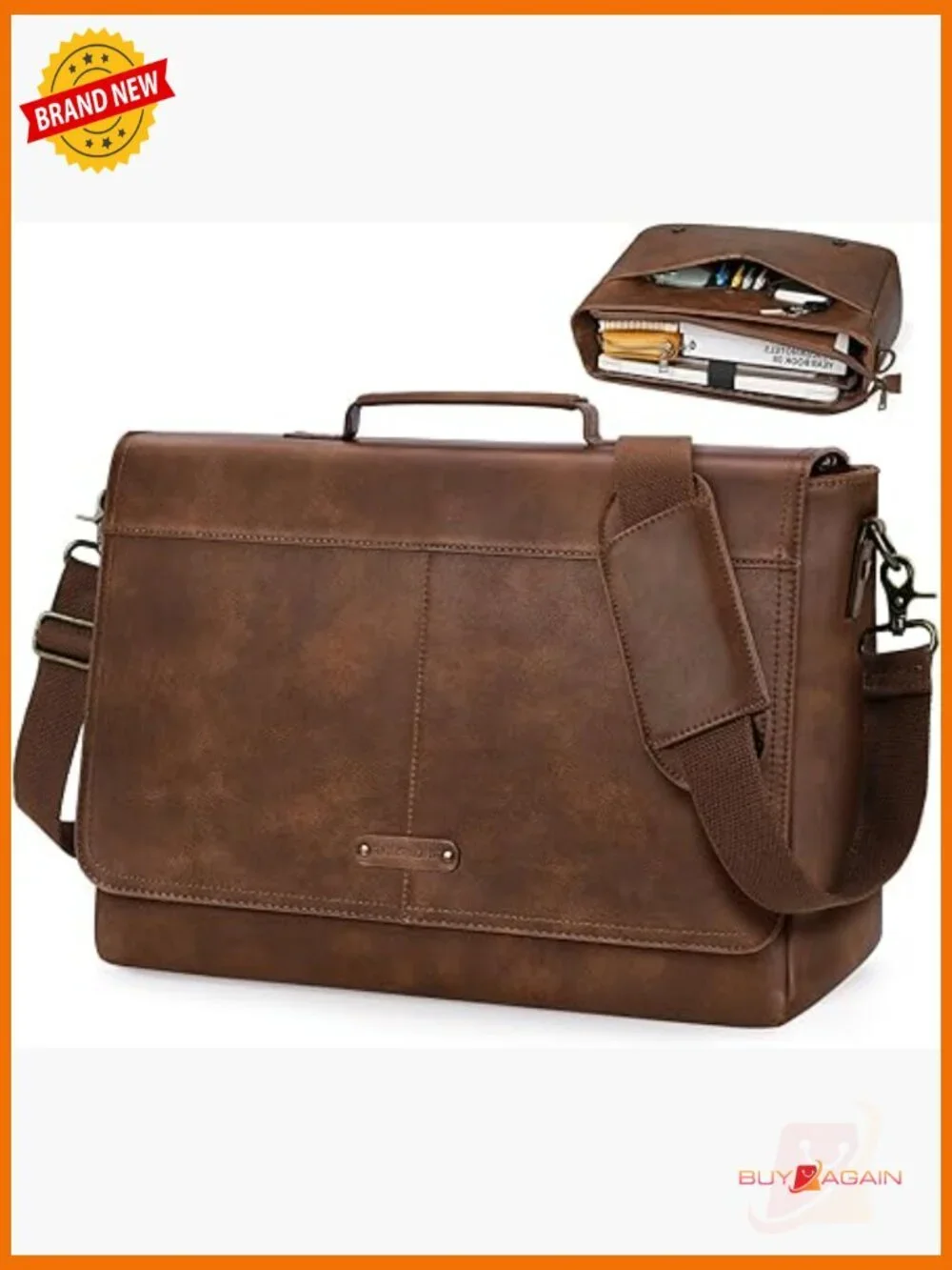 Vintage PU Leather Messenger Bag 15.6